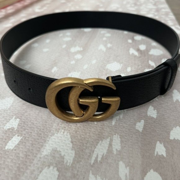 Gucci Unisex Black Leather Metal Double G Buckle Belt main image 5
